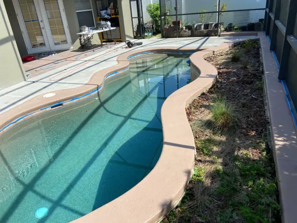 Unkempt poolside before the artificial turf installation in St Petersburg